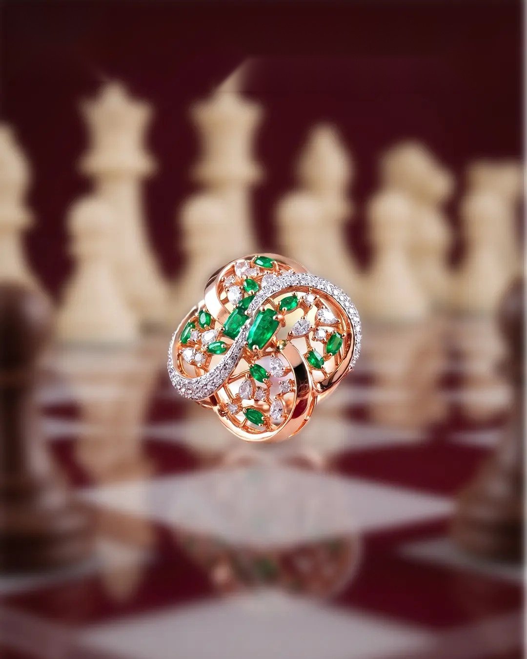 Checkmate in Style – Rose Gold Floral Diamond Ring