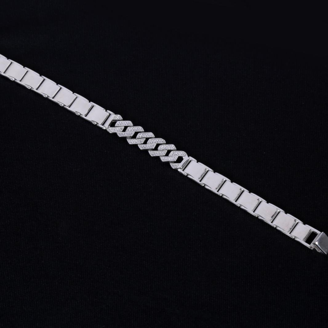 Silver-Tone Link Bracelet with Sparkling Center Detail